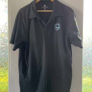 Queensboro Men's Black Polo Shirt with 'Clean Couture' Logo, Size L